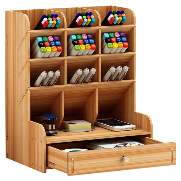 GOOHOCHY Portalápices de madera de gran capacidad, creativo, moderno, sencillo, con múltiples compartimentos, para oficina, escritorio (cereza)