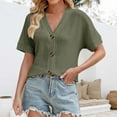thumbnail image 2 of yunLCZ Ladies Blouse Everyday Low Price Women's Solid Color Button Loose V Neck Short Sleeved Cardigan Top workout form-fitting T-shirts women, 2 of 7