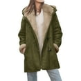 thumbnail image 2 of Women's Mid-Length Fleece Jacket, Plush Lined Hooded Coat, Unique Cone Button Design, Casual Winter Outerwear, Cold Weather Layer JN L, 2 of 7