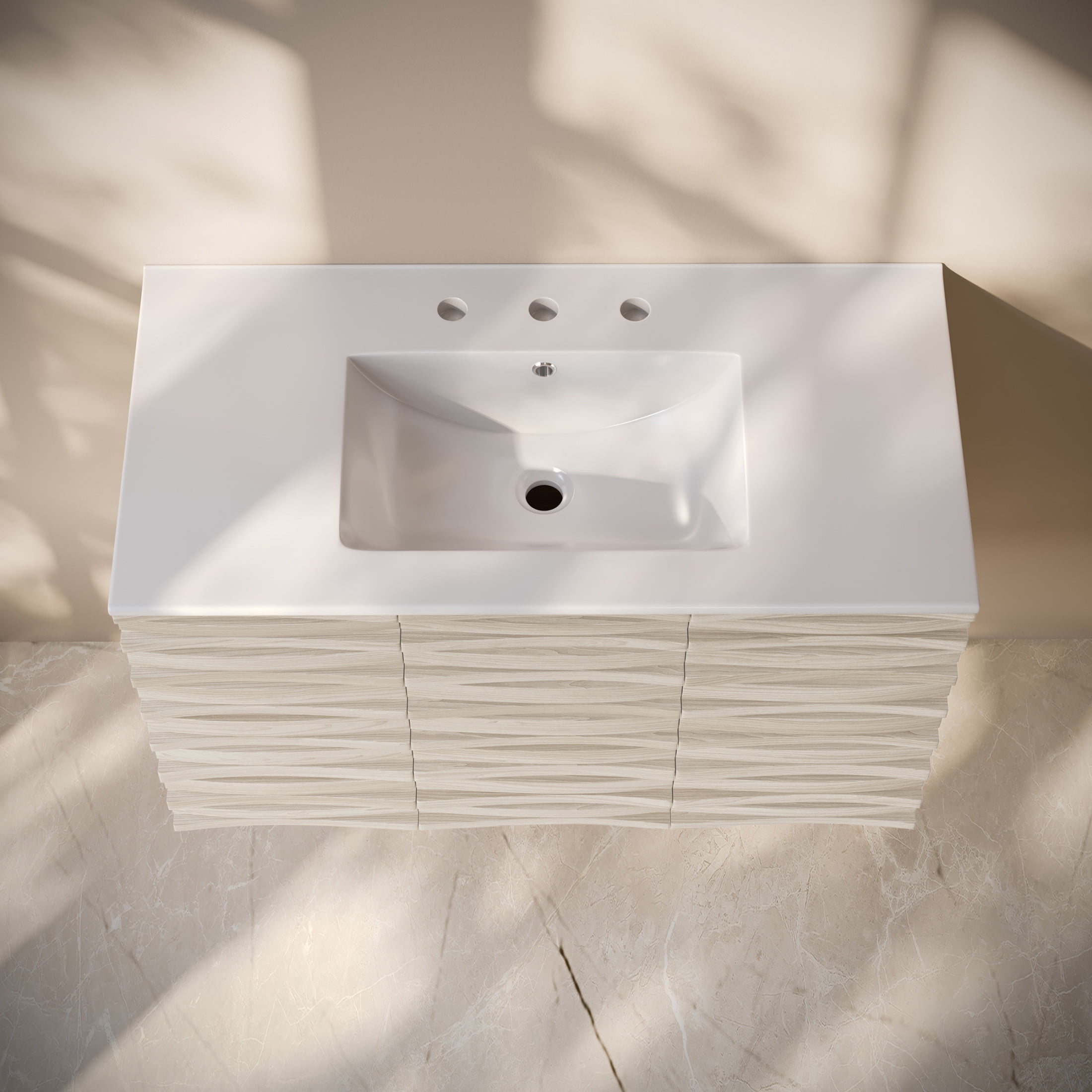 Cascade 36" Wall-Mounted Bathroom Vanity in White Oak with 3-Hole Widespread Sink Top