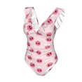 thumbnail image 4 of Yiaed Cute Pig Nose Print Women's Ruffled One Piece Swimsuit V Neck Swimwear Slimming Monokini for Woman-X-Large, 4 of 8
