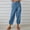 Blue, variant on Women High Waist Linen Capri Pants Drawstring Elastic Waist Loose Cropped Trousers Side Pockets Button Cuff Casual Joggers
