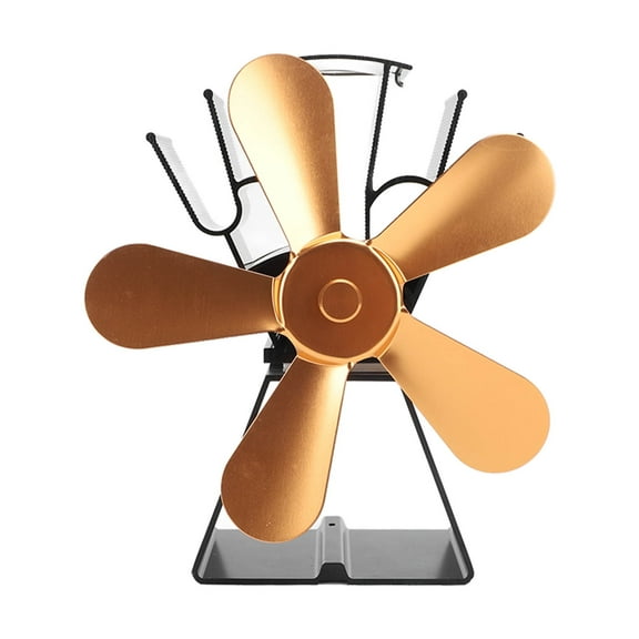 Verdant Touch Heat Powered Fireplace Fans 5 Blade Fireplace Fan Trapezoidal Base Heat Powered Stove Fan Thermoelectric Thermal Fan for Kerosene Stoves Wood Stoves Gold