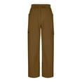 thumbnail image 5 of Qulqfy Cotton Women's Pants 2025 Brown Capri Casual High Waisted Petite with Pockets Cargo Pants Trousers Women L, 5 of 8