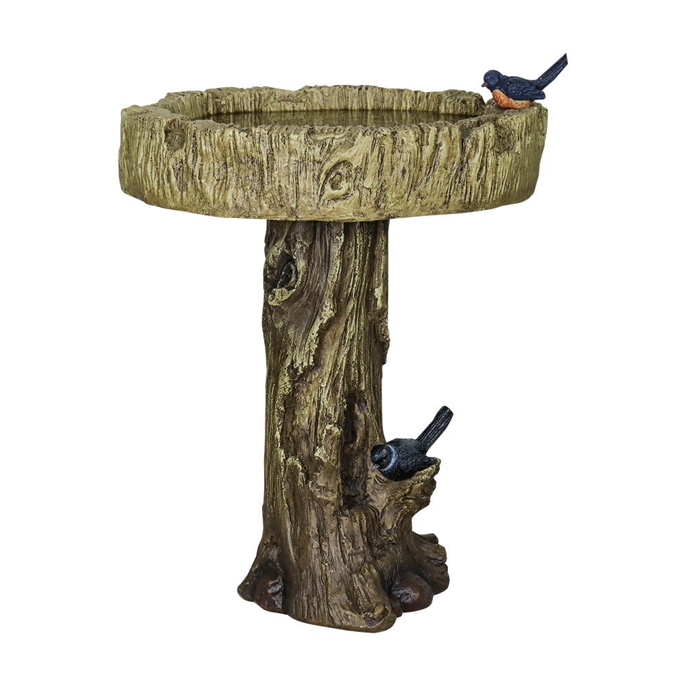 SunJet Outdoor Garden Bird Bath 24.4In H Wooden Stake Weather Resistant Concrete Birdbath for Yard