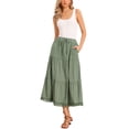 thumbnail image 2 of INSPIRE CHIC Summer Maxi Skirt for Women's Elastic High Waist Tiered A-Line Casual Beach Long Skirts XS Gray Green, 2 of 6