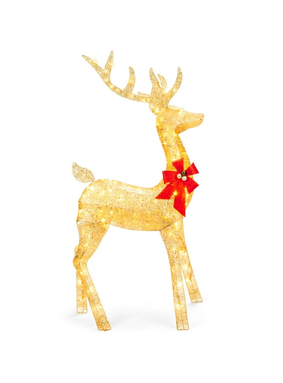 Best Choice Products 5ft Pre-Lit Reindeer Yard Christmas Decoration, Gold Holiday Deer w/ 150 Lights, Stakes, Zip Ties