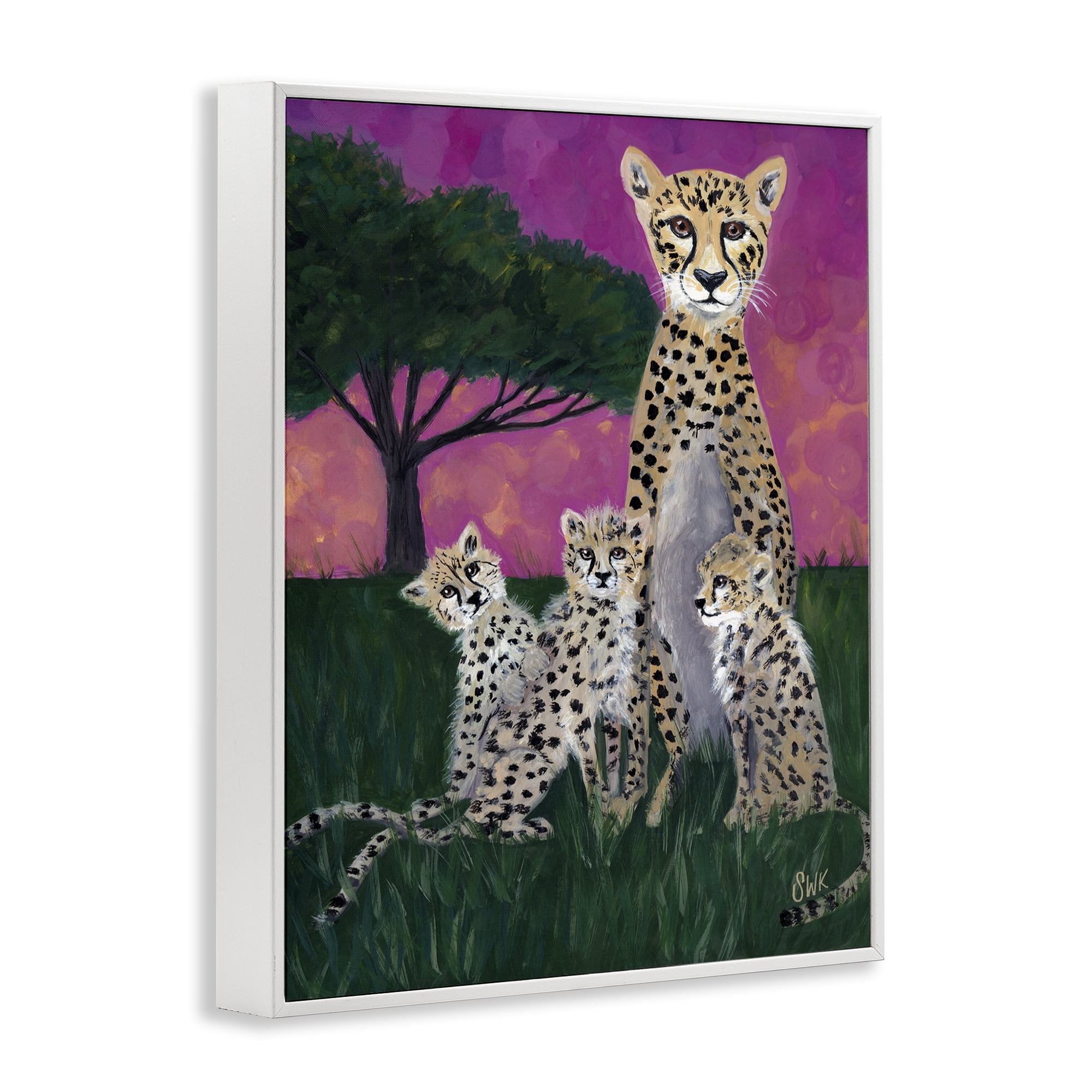 Stupell Industries Mama Cheetah & Her Cubs White Framed Giclee Art, design by Sarah Waldron Kimball
