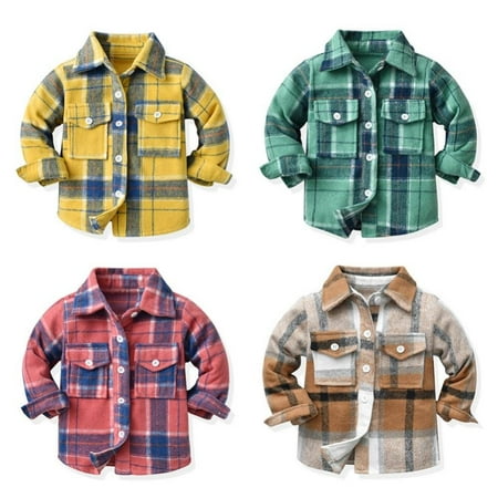 

Baozhu Fashion Children Boys Shirt Classic Plaid Kids Toddler Long Sleeve Lapel Wool Single-Breasted Shirts Clothes Tops