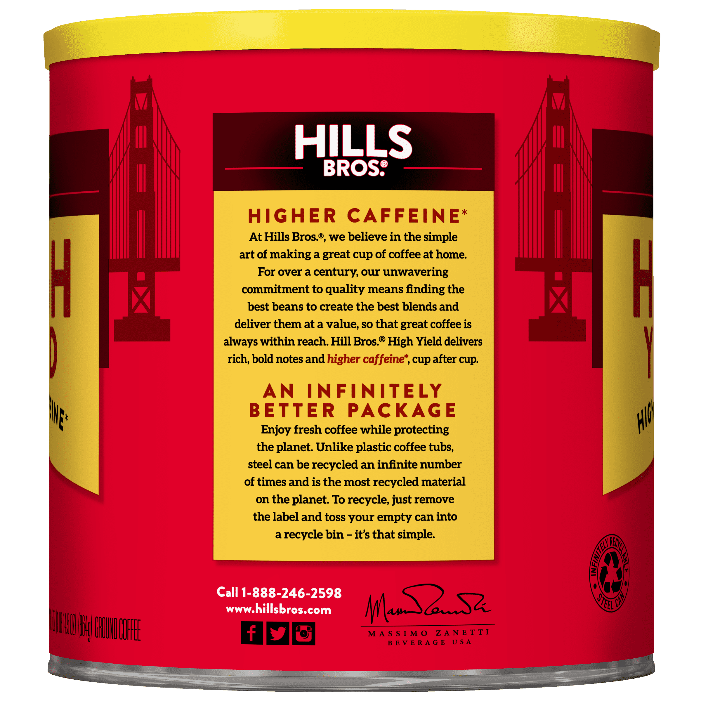 Hills Bros. High Yield Ground Coffee, Medium Roast, 30.5 Ounce Can