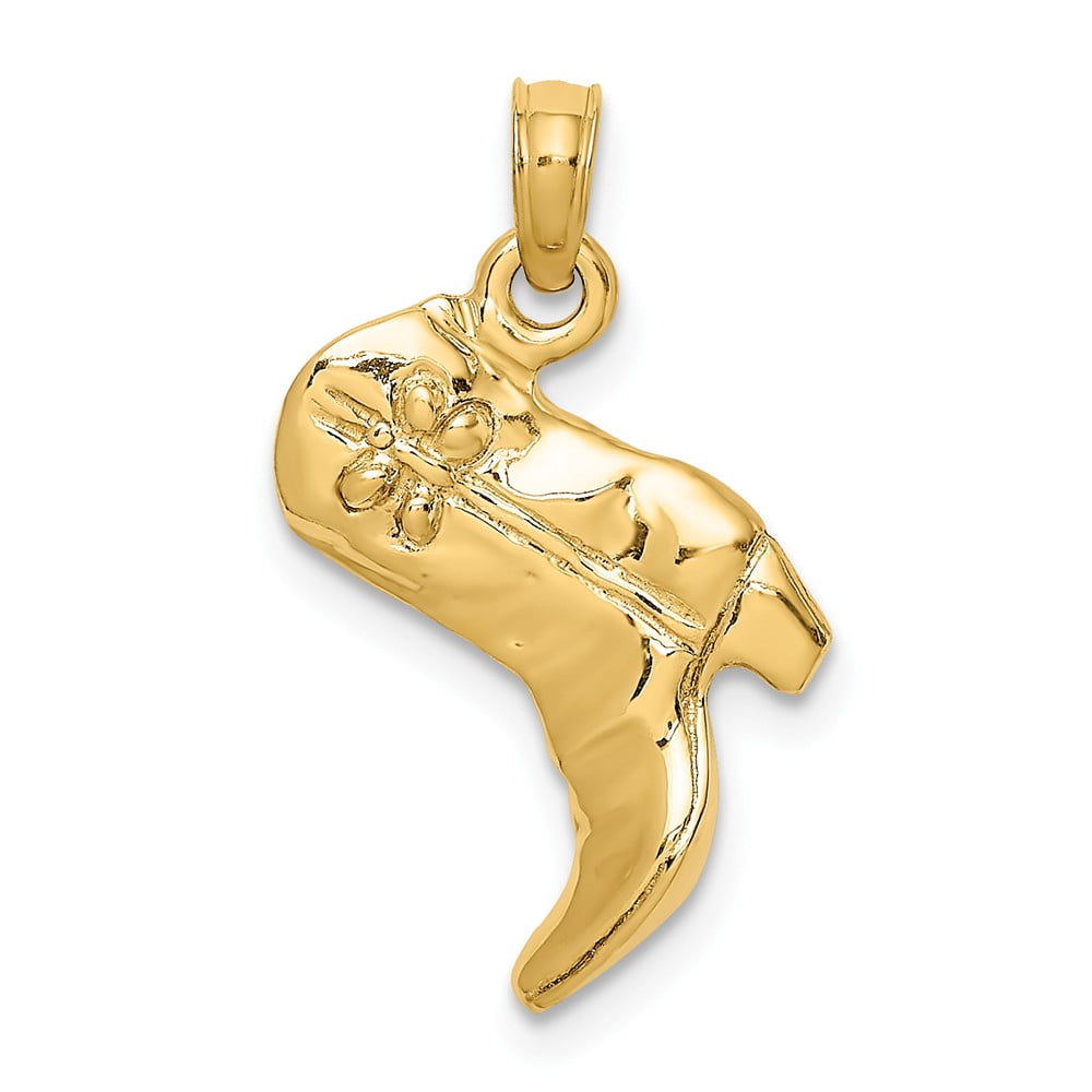 AA Jewels Solid 14k Yellow Gold 3D COWBOY BOOT Charm Pendant 21mm