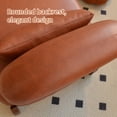 thumbnail image 4 of Cute Accent Chair with Solid Wood Legs, Faux Leather Living Room Chair with Soft Cushion, Cozy Armless Reading Chair for Bedroom, Apartment, Balcony, Waiting Room, Brown, 4 of 12