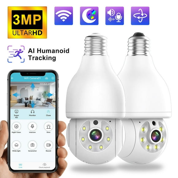 Indoor Security Camera 3MP HD WiFi Camera For Home Security Little Lamp Bulb Wireless Bobble Head Machine 2-Way Audio Ideal For Baby Monitor