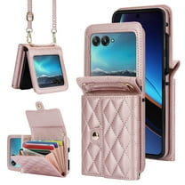 Phone Case for Motorola Razr 60 Ultra/Motorola Razr Ultra 2025, Wallet Cover with RFID Blocking Card Slots, Crossbody Wrist Strap Stand PU Leather Kickstand Cover Magnetic Clasp, Rosegold