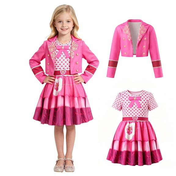 Pink Halloween Costumes Rise of Red Cosplay Costume 2Pcs, Fashion Jacket and Dress Outfit, Halloween Dress-Up for Anime Themed Party Events