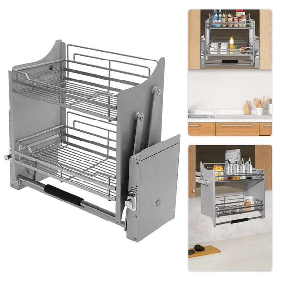 2-Tier Pull-Out Cabinet Organizer with Drop-Down Shelf - Rectangular Space-Saving Plate & Bowl Storage for Cabinets, Bars, Cafes, and Kitchens - Blind Corner Organizer for Easy Access