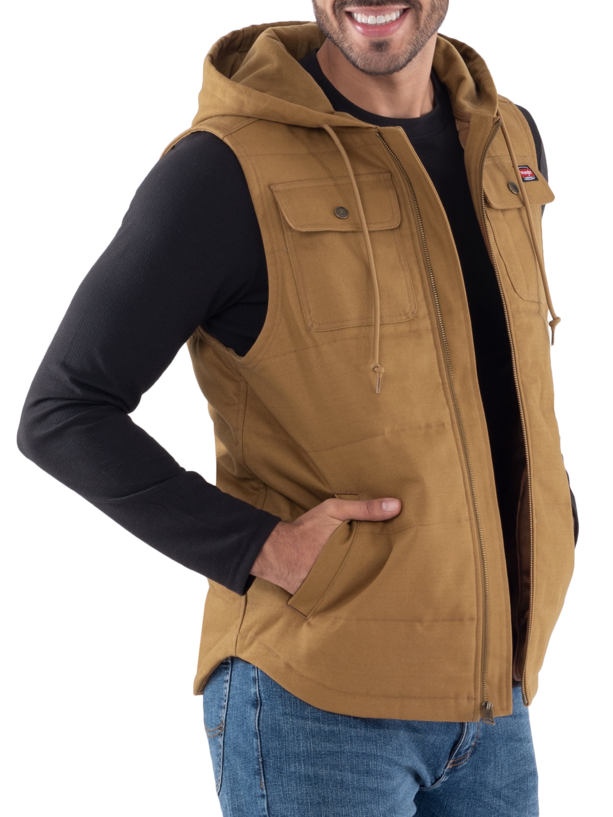 Wrangler Workwear Men's & Big Men's Quilted Lined Duck Vest with Hood,  Sizes S-5XL 