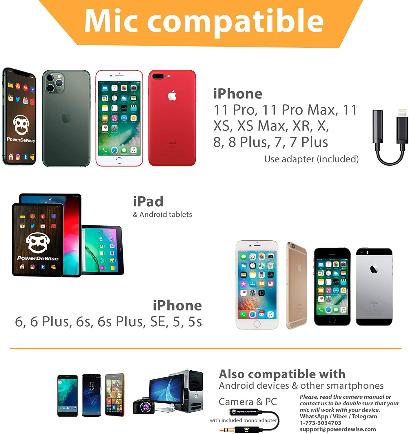 PowerDeWise PRO Lavalier Lapel Microphone for iPhone with Lightning ADAPTER
