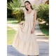 thumbnail image 5 of Vestido Retro A Cuadros con Fruncido, Tirantes Finos y Volantes para Mujer Crema S, 5 of 9