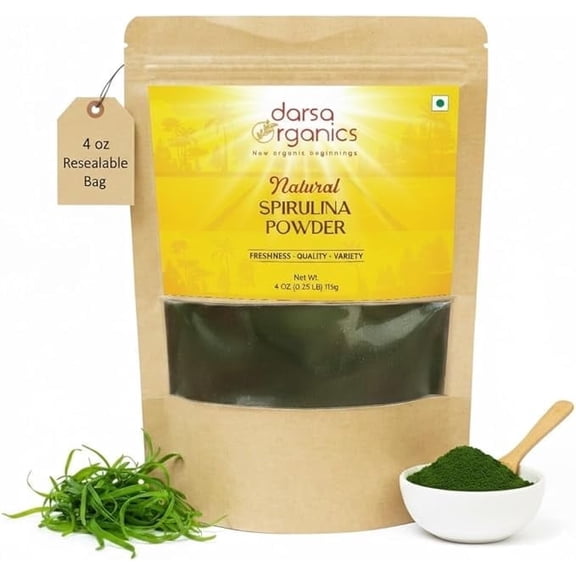 Darsa Organics Spirulina Powder, Natural Plant-Based Superfood, Vegan Gluten-Free Dietary Supplement, 1 Count 4 oz (113g)