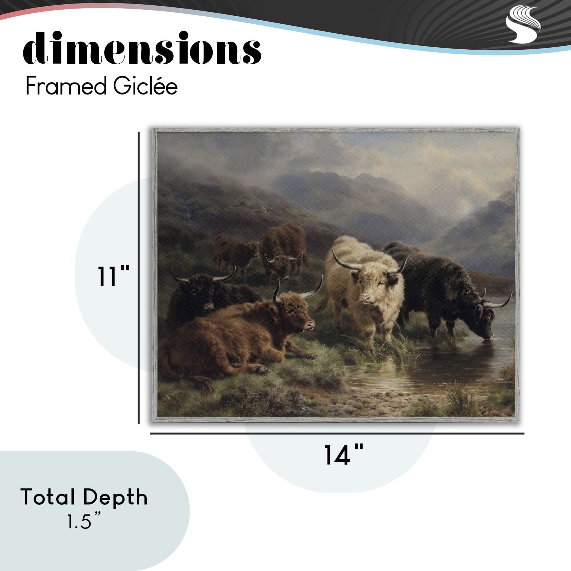 Stupell Industries Highland Cows Beside Misty Loch Gray Framed Giclee Art, design by Arlington Prints