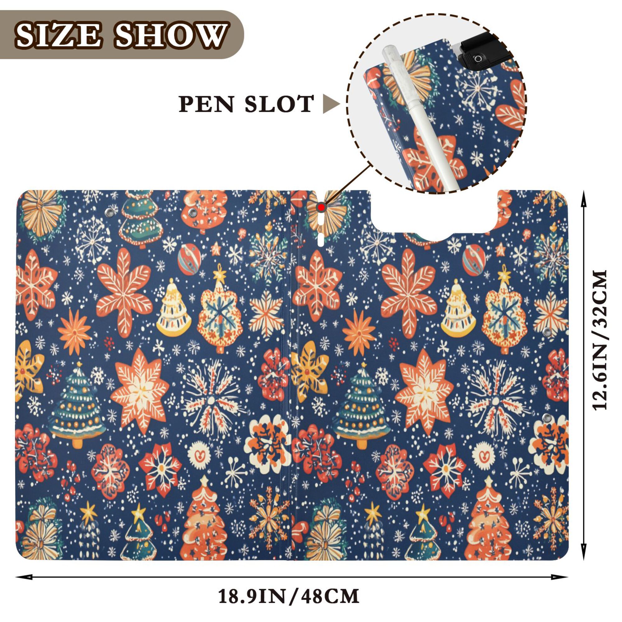 FORMRS A4 Clipboard Folder with Pen Holder Horizontal Foldable School Office Binder, Christmas Splendor