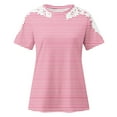 thumbnail image 3 of Aofany Women Casual Short Sleeve T-Shirt Round Neck Lace Stripe Tunic Blouse Loose Elegant Pullover Tops, 3 of 3