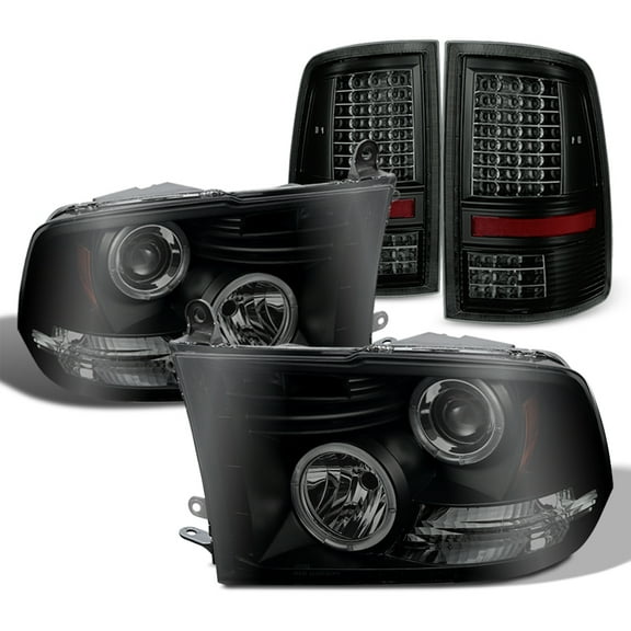 AKKON - Fit 2009-18 Ram Dual LED DRL Projector Headlights   LED Tail Lamps Combo [Black Smoke Housing]