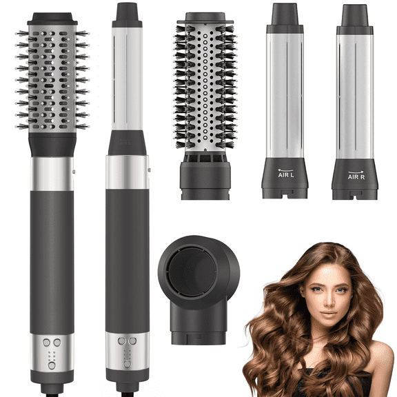 RACCOMB High Speed Hair Dryer Brush, 5 in 1 Blow Dryer Brush with Negative Ion - Rotating Hair Dryer Brush 110000 RPM for Fast Drying & Hot-Air Automatic Wrap Curlers, Grey