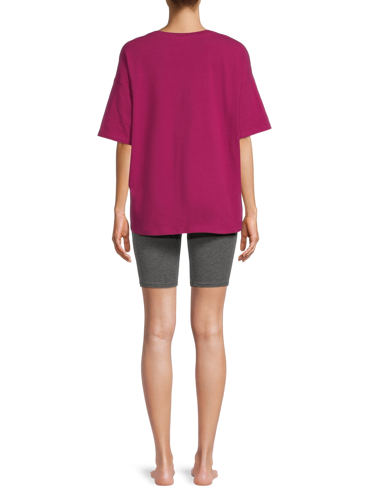 Secret Treasures Women's and Women's Plus Short Sleeve T-Shirt and Bike Shorts, 2-Piece Pajama Set