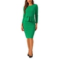 thumbnail image 1 of Unique Bargains Robe Midi Moulante Crayon pour Femmes Col Rond Manches 3/4 Peplum Robe Fourreau Verte TG, 1 of 5