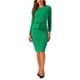 thumbnail image 1 of Vestido de trabajo midi ajustado de mujer con peplum, cuello redondo, manga larga y cintura alta en verde, 1 of 5