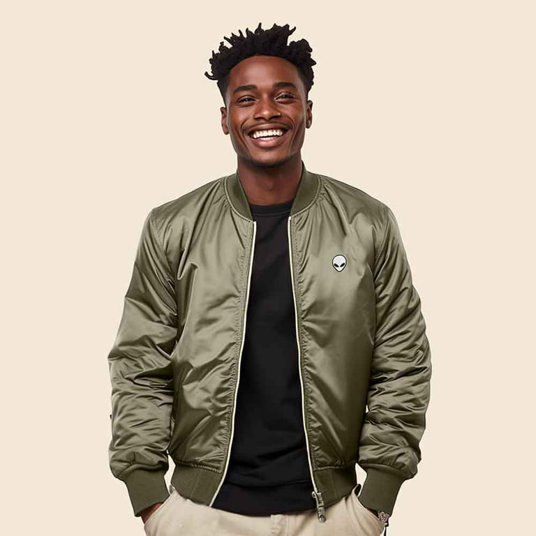 Dalix Alien Embroidered Bomber Jacket Lightweight Zip Windbreaker