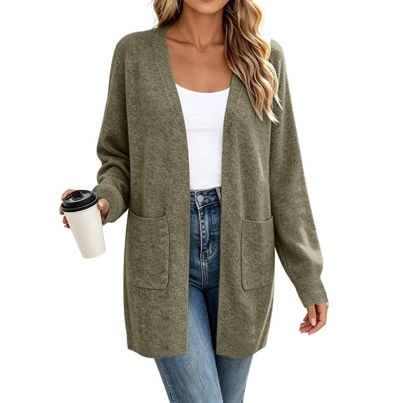 Women’s Open Front Cardigan Sweater, Long Sleeve Knit Cardigan with Pockets, Lightweight Casual Draped Coatigan Jacket for Fall Winter Spring