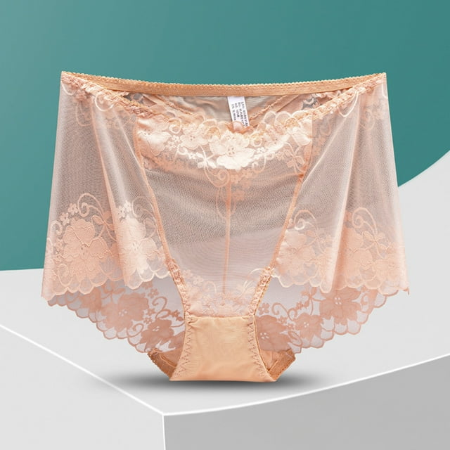 Culotte String Taille Haute Sans Coutures pour Femme, Design Jacquard en Dentelle, sous-Vêtement Confortable et Transparent pour Usage Quotidien