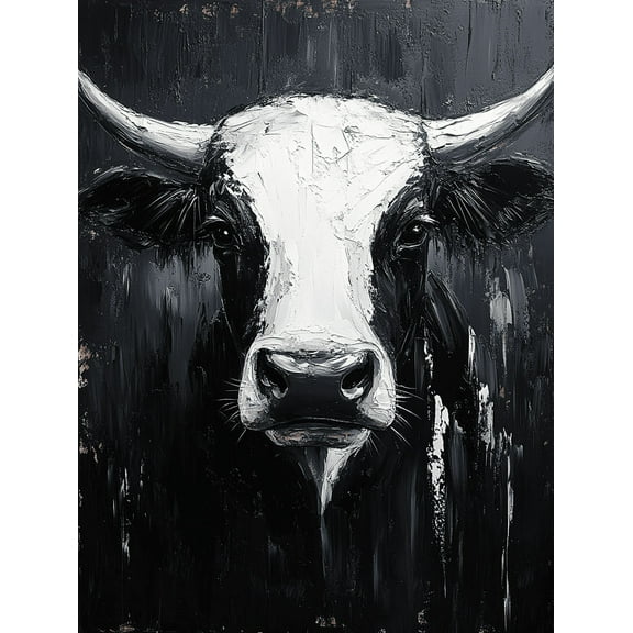 Black and White Cow Canvas Painting， Perfect for Living Room， Bedroom， Office， Kitchen， and Dining Room Decor.