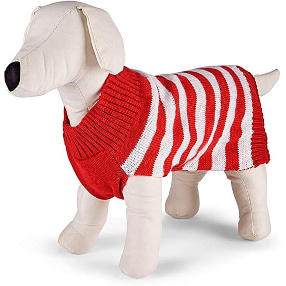 Family Pajamas Matching Holiday Stripe Pet Sweater (Red, M)