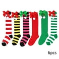 thumbnail image 3 of Esaierr Kids Big Girls Baby Christmas Knee High Socks 6 Pairs Cute Bowknot Fur Ball Christmas Compression Socks Fall Winter Soft Thigh High Socks for 7-12 Years, 3 of 9