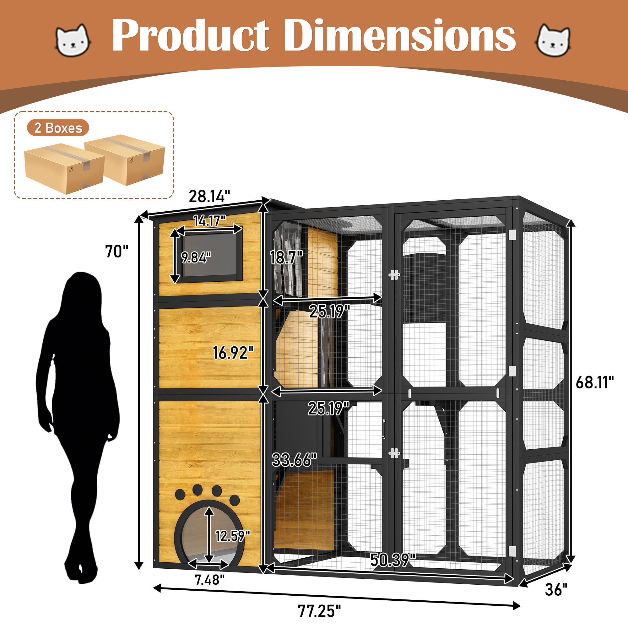 Pet Pens & Hutches GO Large Cat Catio 4 Tiers Cat Enclosure for Outdoor, Cat House Weatherproof Attached to Window for Multiple Cats with Platforms and Resting Rooms, Brown,Dog Pens