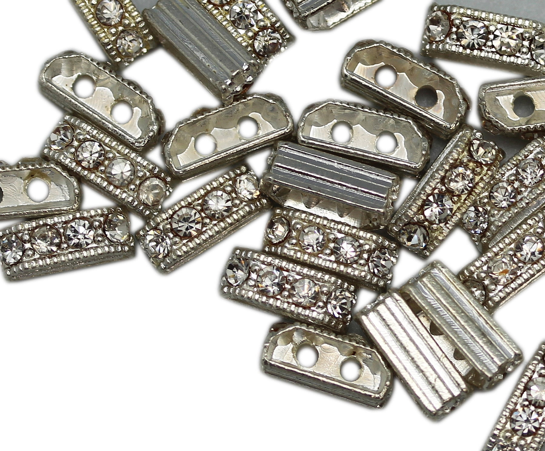 12x5mm Faceted Metal Beads With Rhinestones (50 Piece)