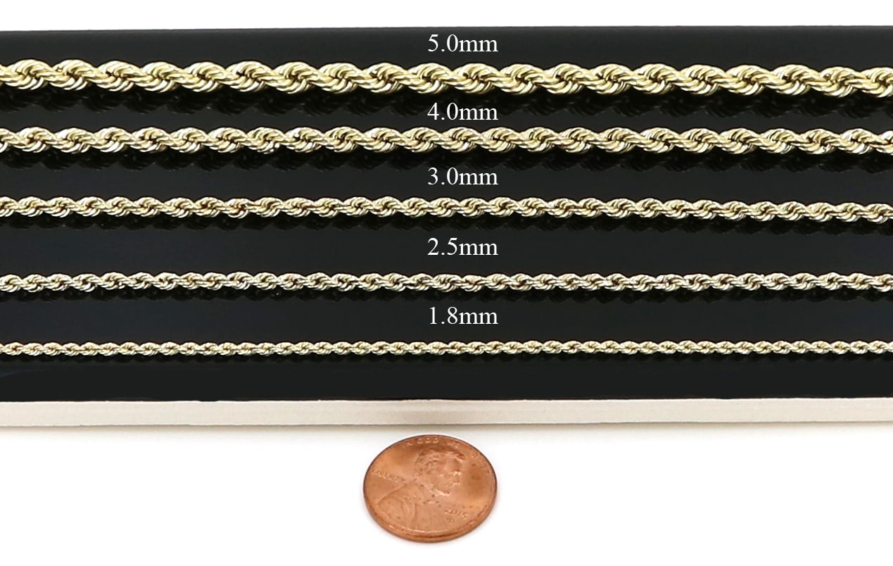 Hollow Rope Chain Real 10K Yellow Gold Necklace 1.8MM and 18 inch