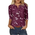 thumbnail image 1 of T-Shirts pour Femmes, T-Shirt à Boutons Imprimé pour Femmes à Manches 3/4 Haut Ample, 1 of 4
