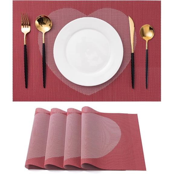 Placemats Set of 4 Washable Indoor/Outdoor Vinyl Place Mats for Dining Table Durable Non-Slip Heat Resistant PVC Weave Table Mats