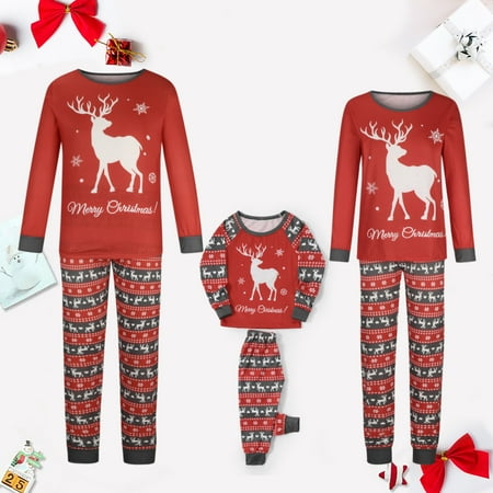 

ZCFZJW Clearance Family Matching Christmas Pajamas Merry Christmas Lovely Reindeer Print Long Sleeve Tops and Pants Two Piece Soft Comfortable Home Wear Suit(Kids-7T)