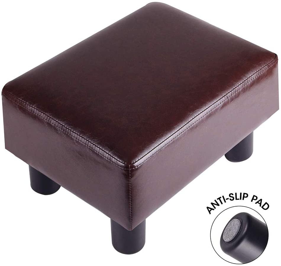 Apicizon Footstool Small Ottoman, 14.5 Rectangular Faux Leather Foot Stool  with Padded Seat for Couch Chair, Footrest Stool for High Beds,Under Desk