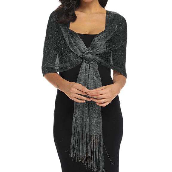 Junboys Womens Evening Shawl Wrap - Flat Scarf for Dance Party, Shawl Wraps for Women & Scarf for Women, Great for Proms and Formal Events,Black