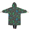 thumbnail image 2 of Oversized Wearable Blanket Hoodie,DarkGray Cartoon Crocodiles Pattern Sherpa Blanket Hoodie with Super Pockets,Super Warm Fuzzy Pullover for Women & Men, 2 of 6