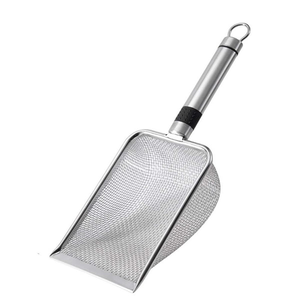 Pala para Arena para Gatos, de Acero Inoxidable, Pala Profunda para Tamizar con Mango de Madera, Pala para Arena para Gatos de Metal para Caja D , 3,8 mm x 3,8 mm 38 mm x 38 mm