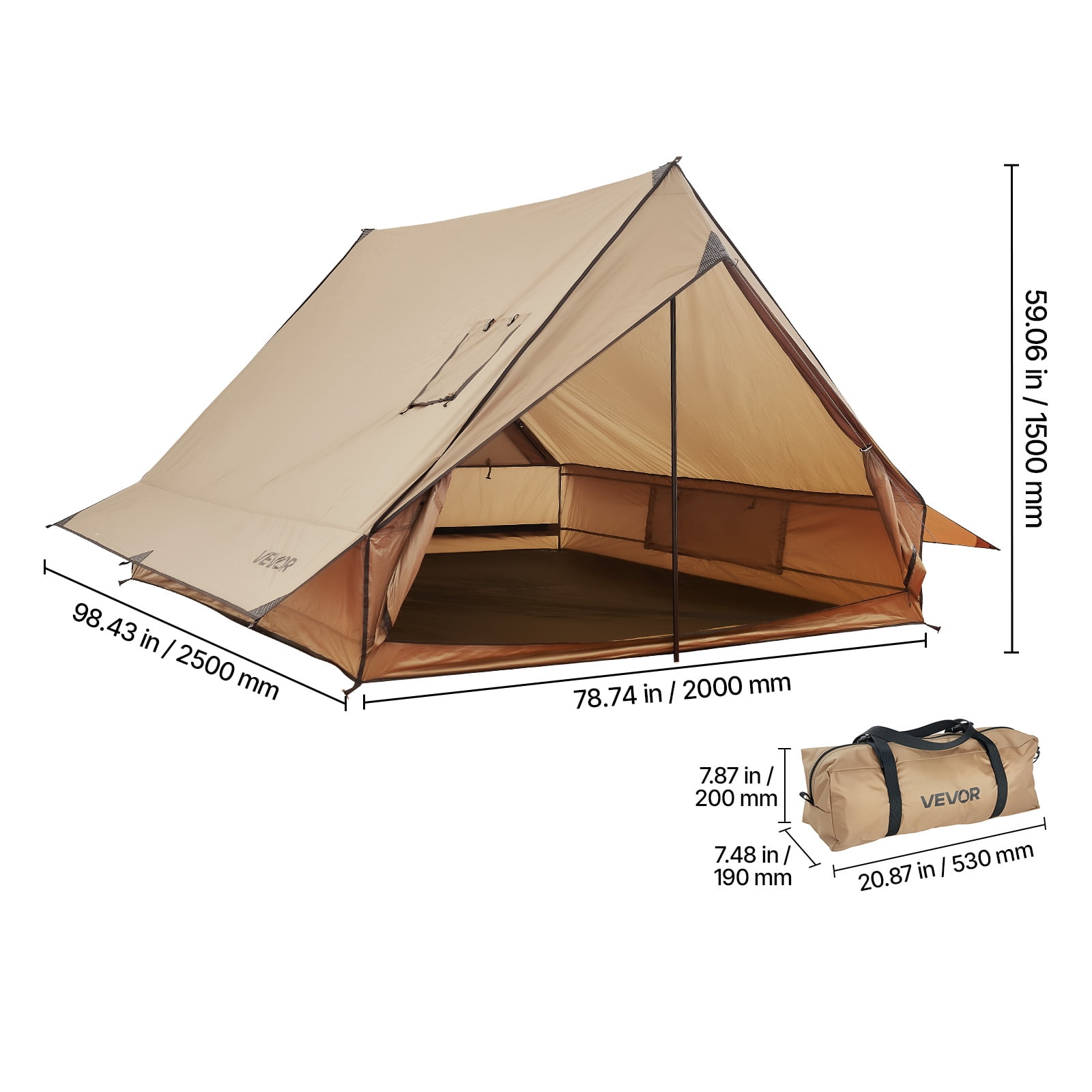 VEVOR Camping Hot Tent, 2 Persons Cabin Tent with Stove Jack & Poles, Waterproof Winter Tents Shelters with Fireproof Ground Mat, Portable 4 Season Tents for Hiking Fishing Hunting Backpacking