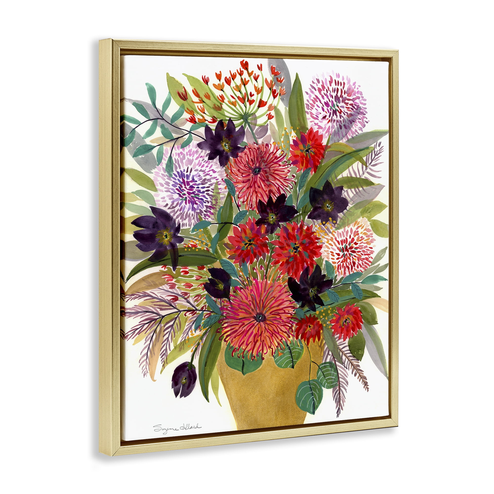 Stupell Industries Celebration Flower Bouquet Gold Framed Floater Canvas Wall Art, design by Suzanne Allard